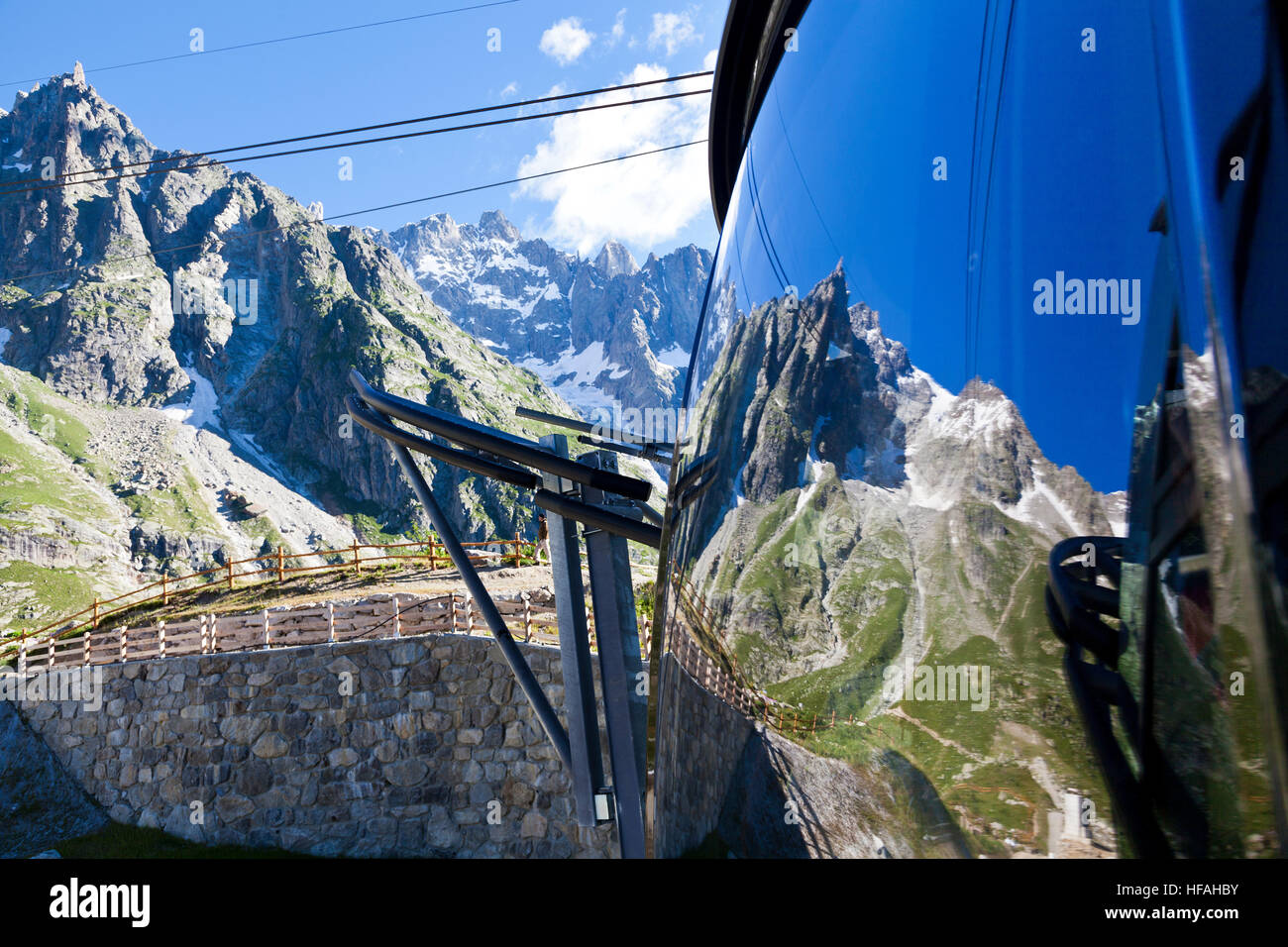 Cabin of new cableway SKYWAY MONTE BIANCO on the Italian side of Mont Blanc,Start from Entreves to Punta Helbronner at 3466 mt, Stock Photo