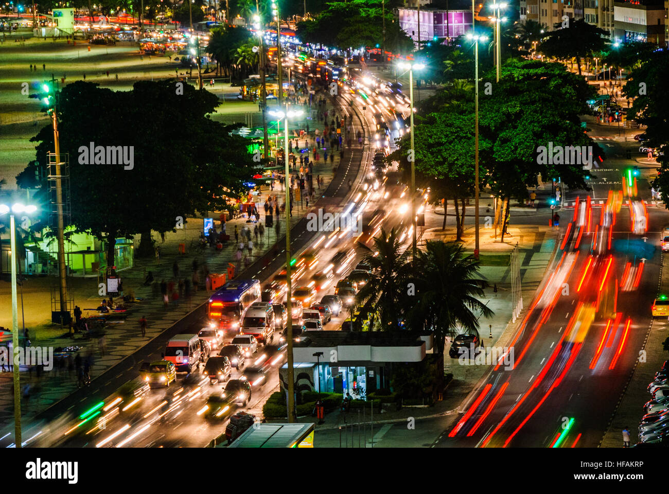 night traffic, Copacabana, Rio de Janeiro, Brazil Stock Photo