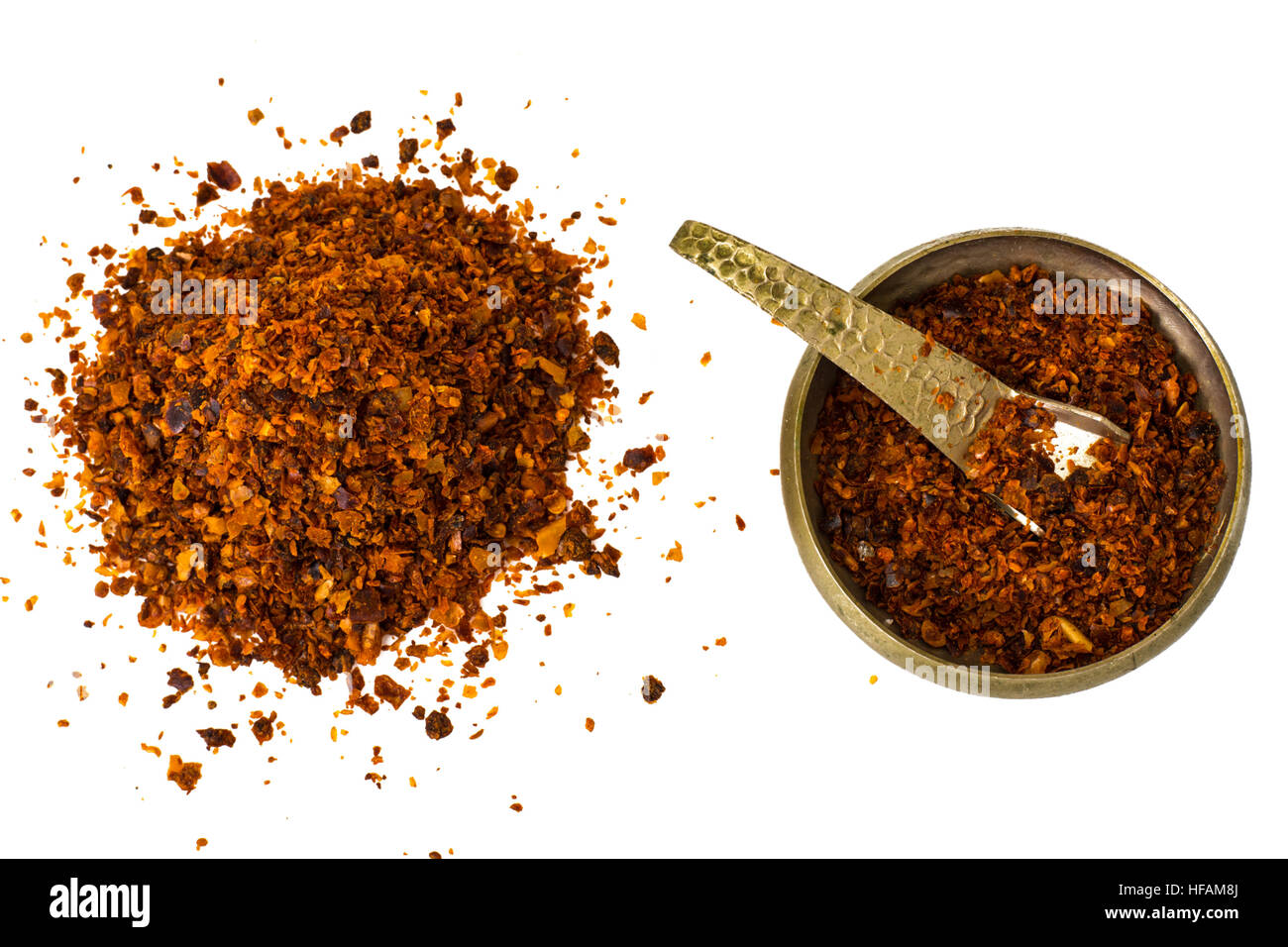 Chili, red pepper flakes, corns and chili powder Stock Photo Alamy