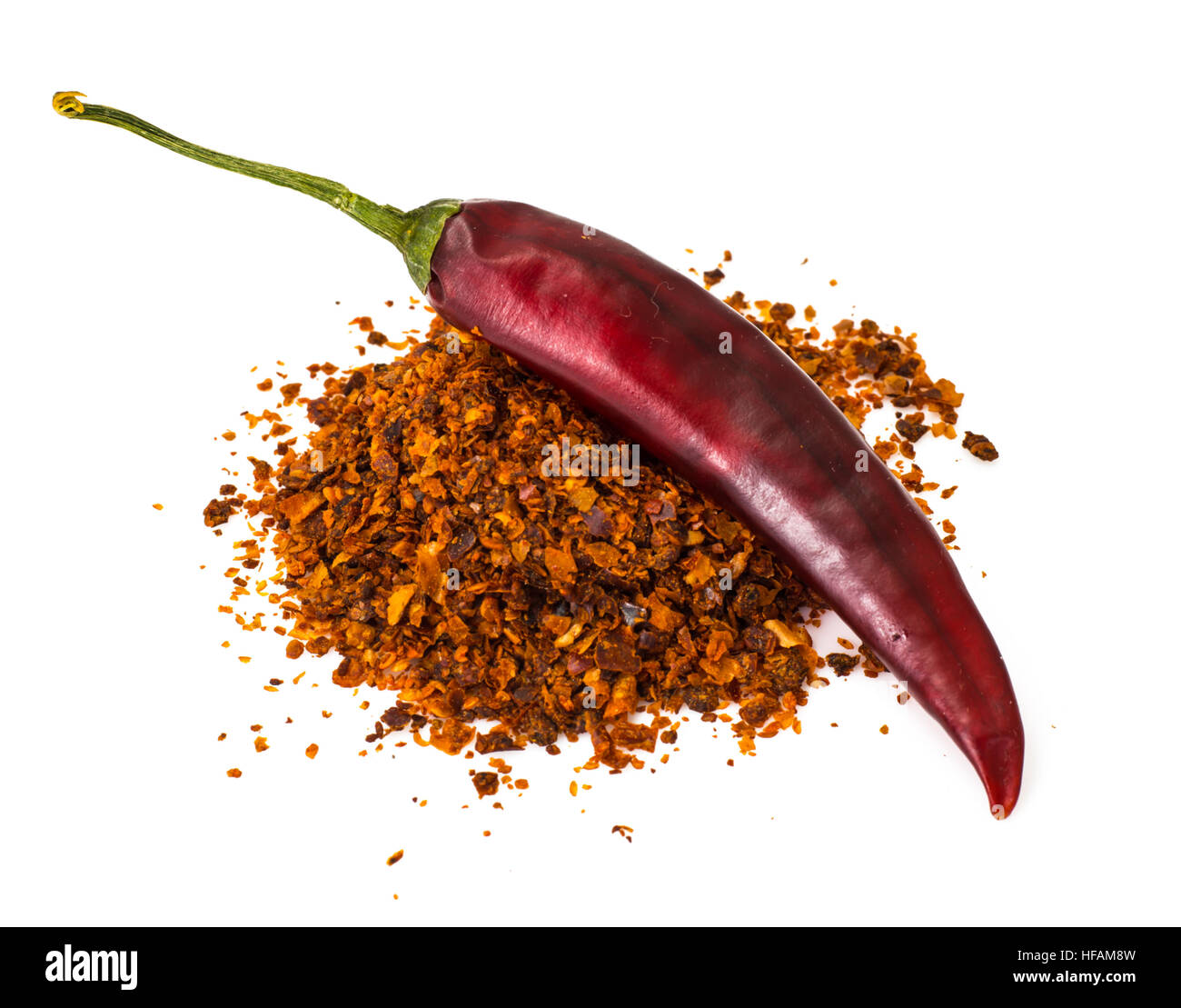 Chili, red pepper flakes, corns and chili powder Stock Photo Alamy