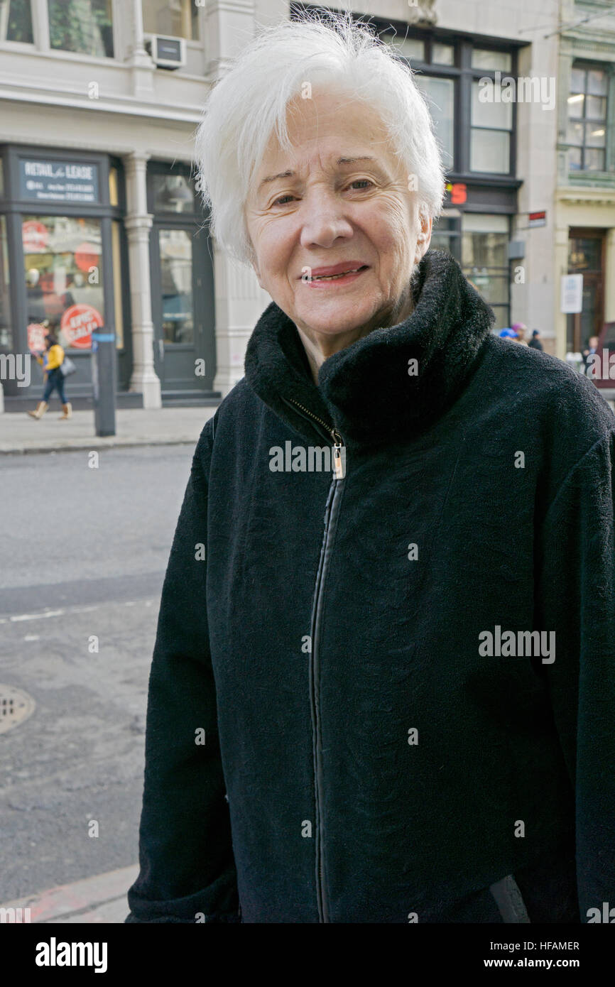 Portrait of Academy Award winning actress Olympia Dukakis taken on 12.27.16 on Broadway in Greenwich Village, New York City. Stock Photo