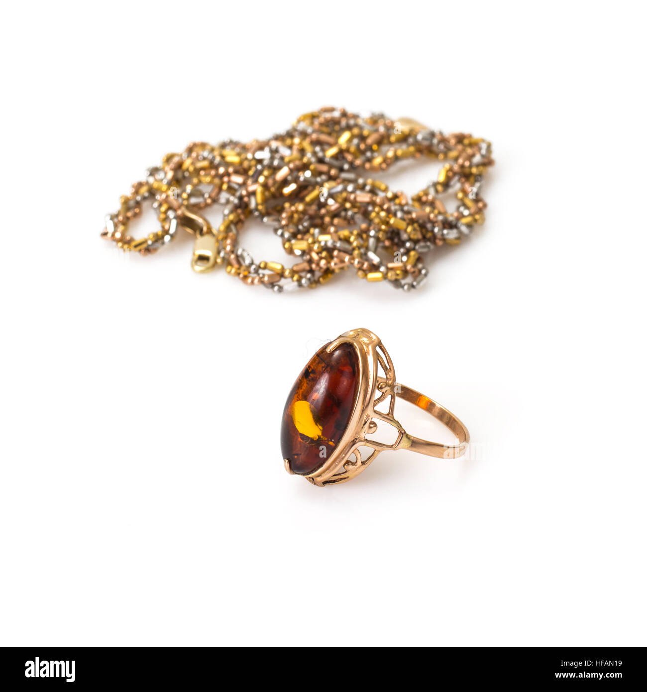 Gold Jewellery with amber Stock Photo