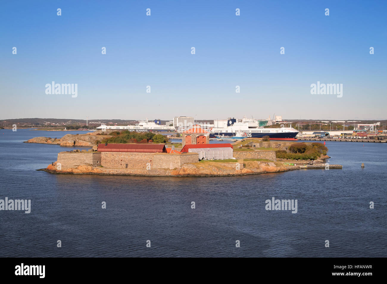 Gothenburg,  Sweden - October 4, 2016:  Sea fortress Alvsborg or Elfsborg at the mouth of the Gota River in the archipelago of Gothenburg, Sweden, Sca Stock Photo