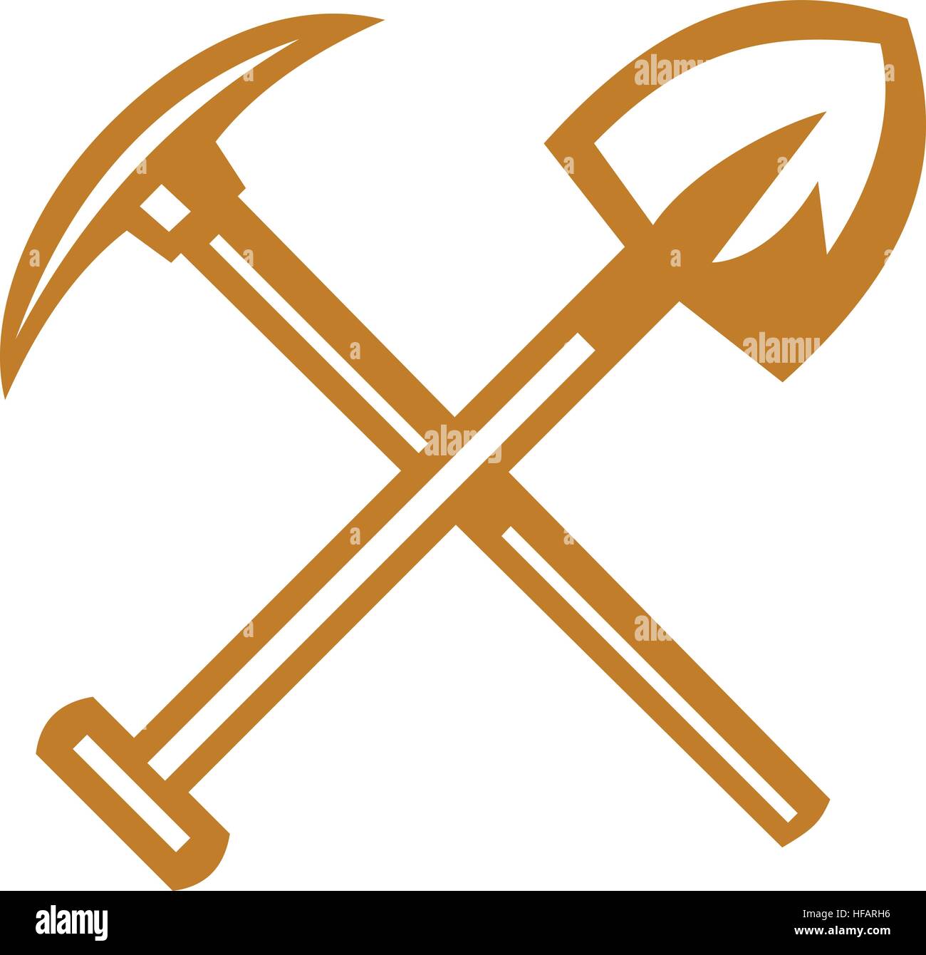Illustration of a pick axe crossed with shovel viewed from front set on isolated white background done in retro style. Stock Vector