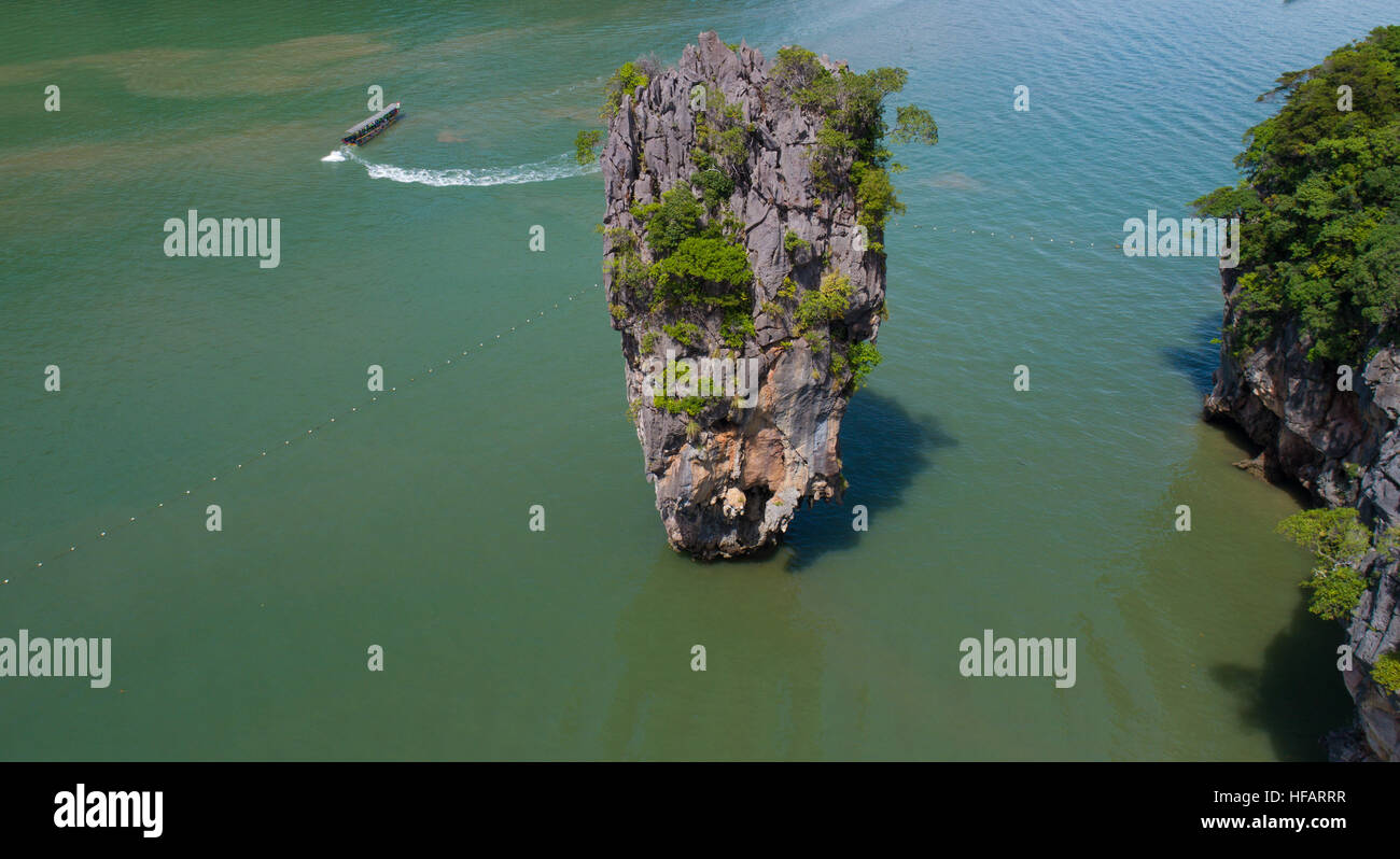 Aerial view of James Bond island and beautiful limestone rock