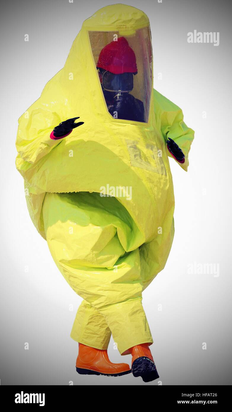 person with protective suit with breathing apparatus and anti