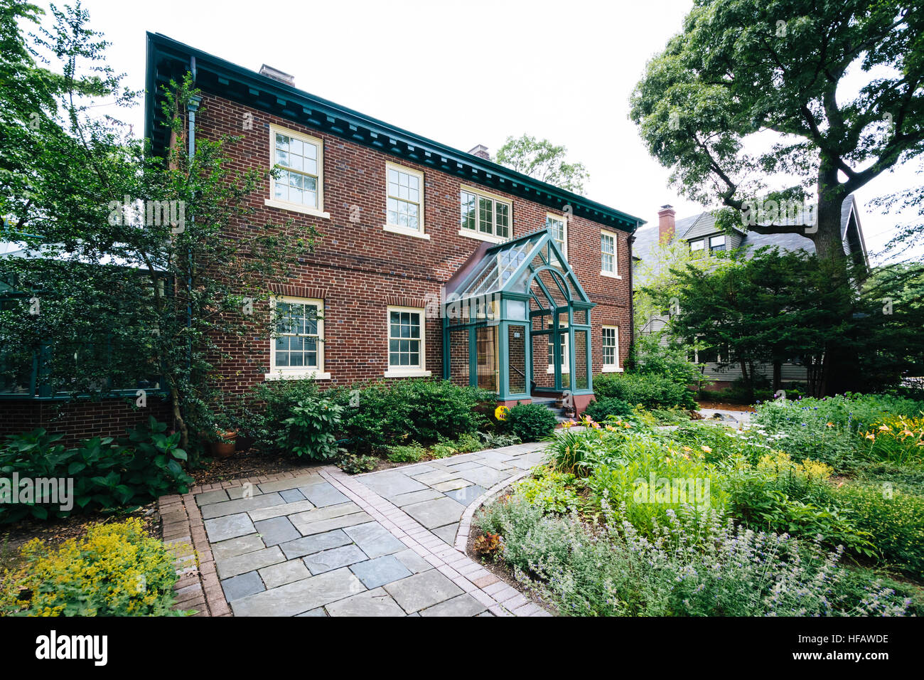 Gardens and house near Harvard Square, in Cambridge, Massachusetts