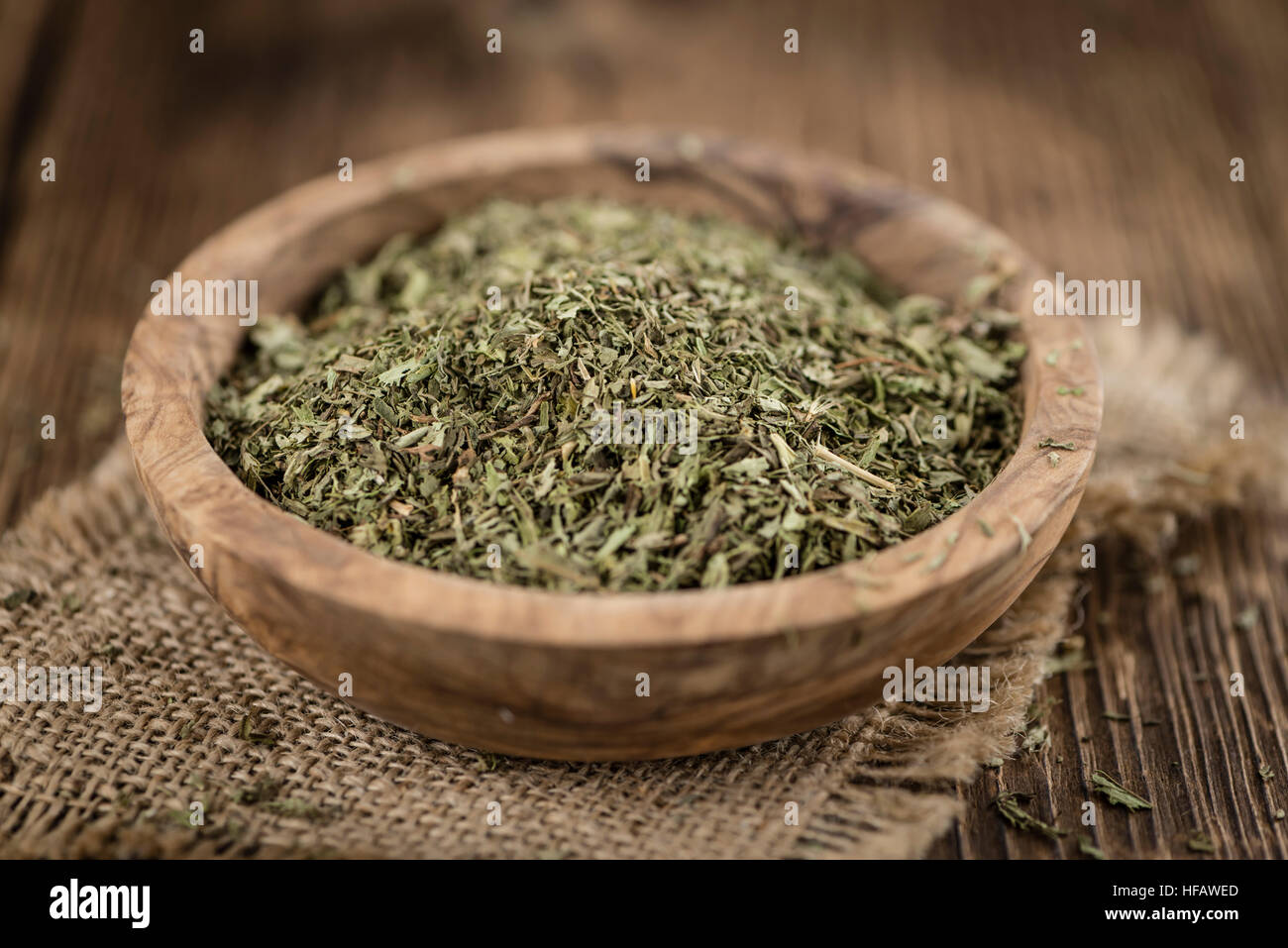 Dried Stevia leaves (selective focus) on vintage background Stock Photo Alamy