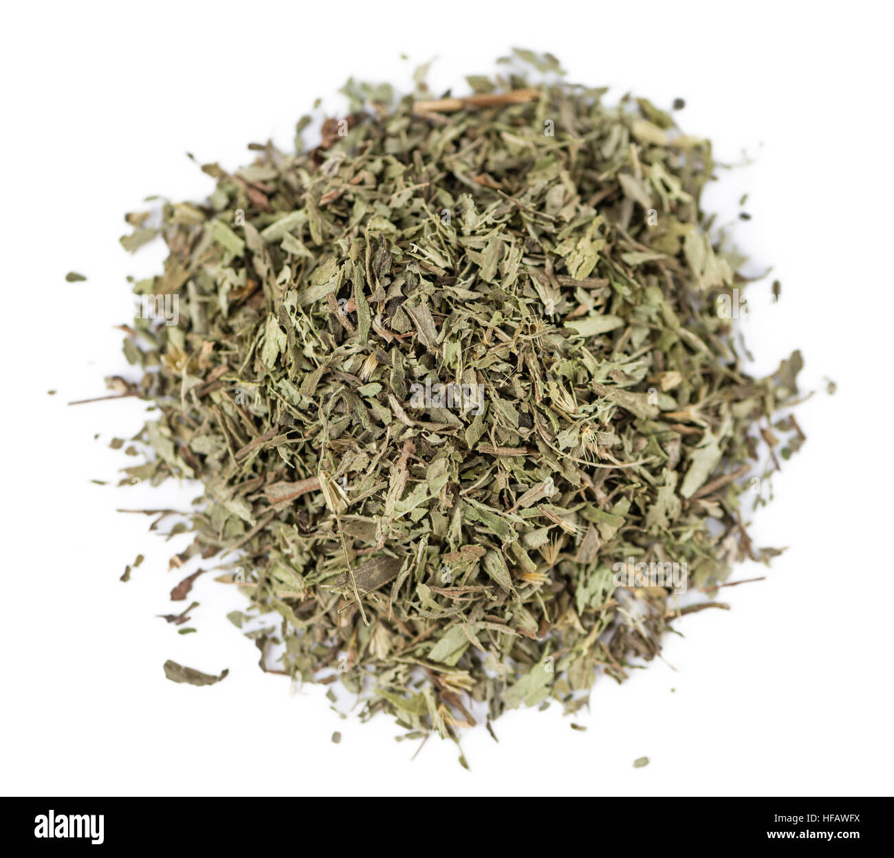 Dried Stevia leaves isolated on white background (closeup shot Stock Photo Alamy