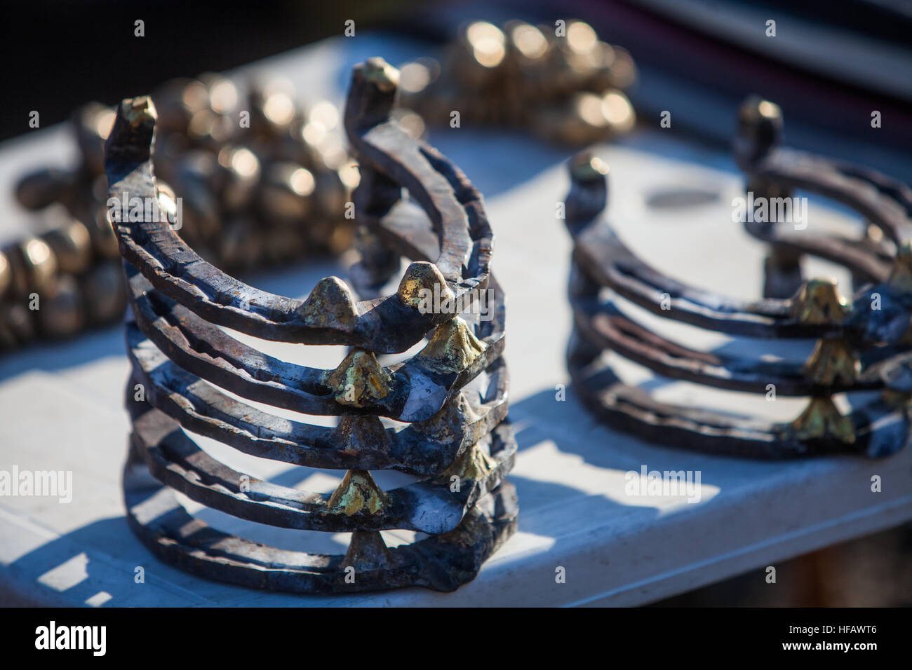 Close up image of a pile of horseshoes. Stock Photo