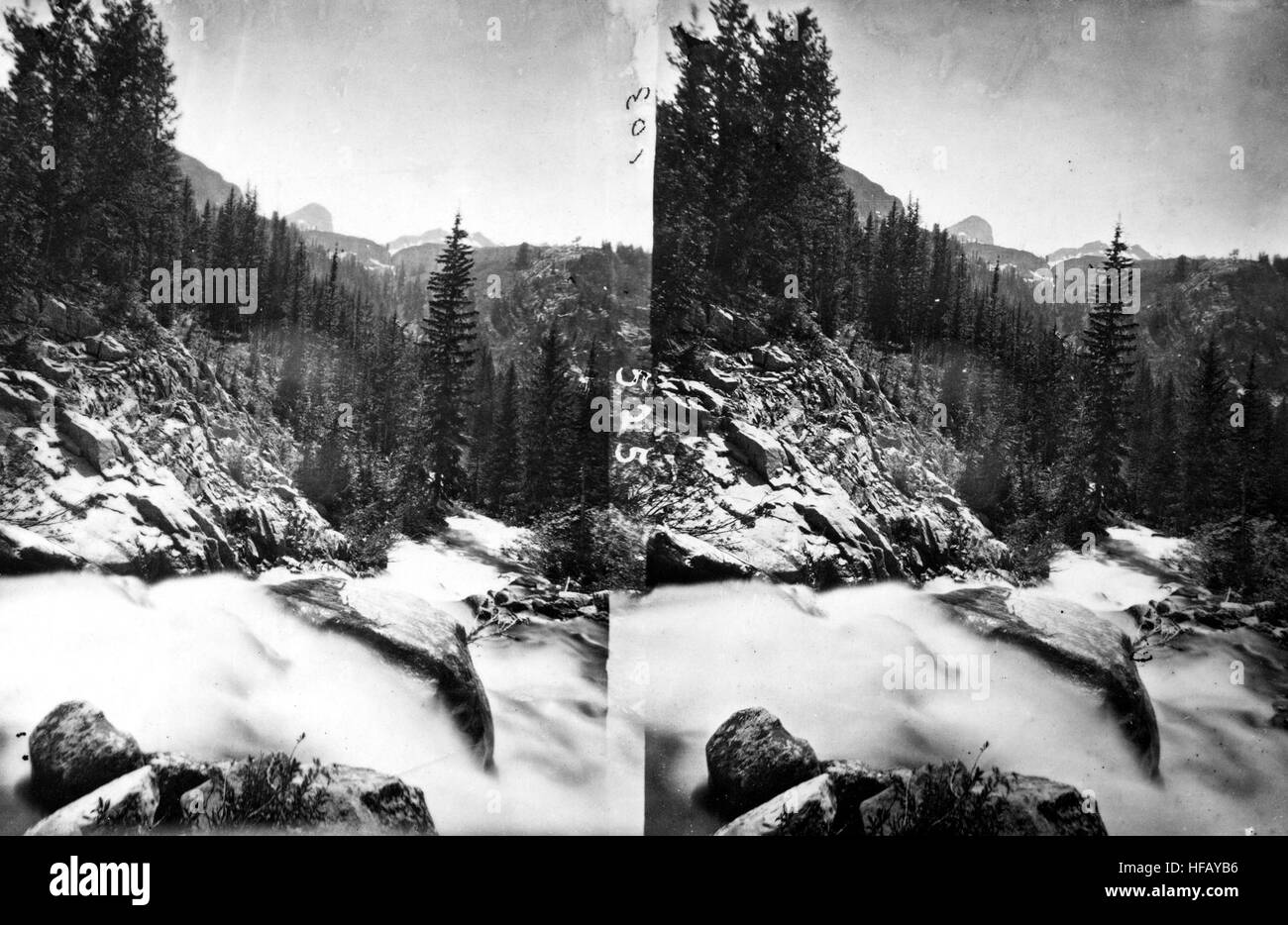 Studies on the Right Fork of Teton River. Lincoln County, Wyoming. 1872. (Stereoscopic view) Studies on the Right Fork of Teton River Lincoln County, Stock Photo