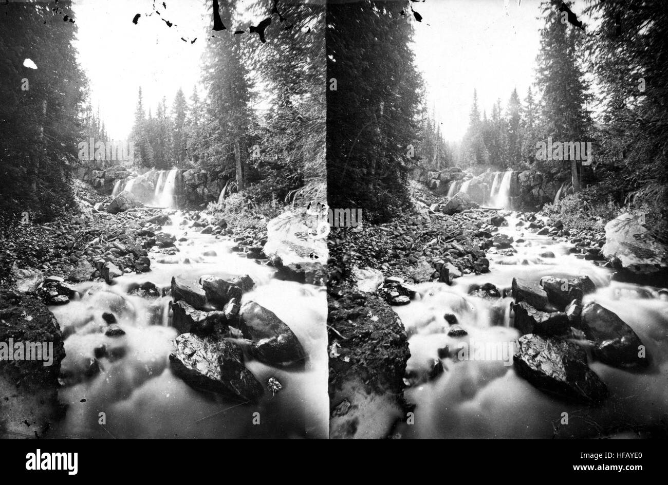 Cascade of Middle Creek Gallatin County, Montana 1872 (Stereoscopic view) Stock Photo