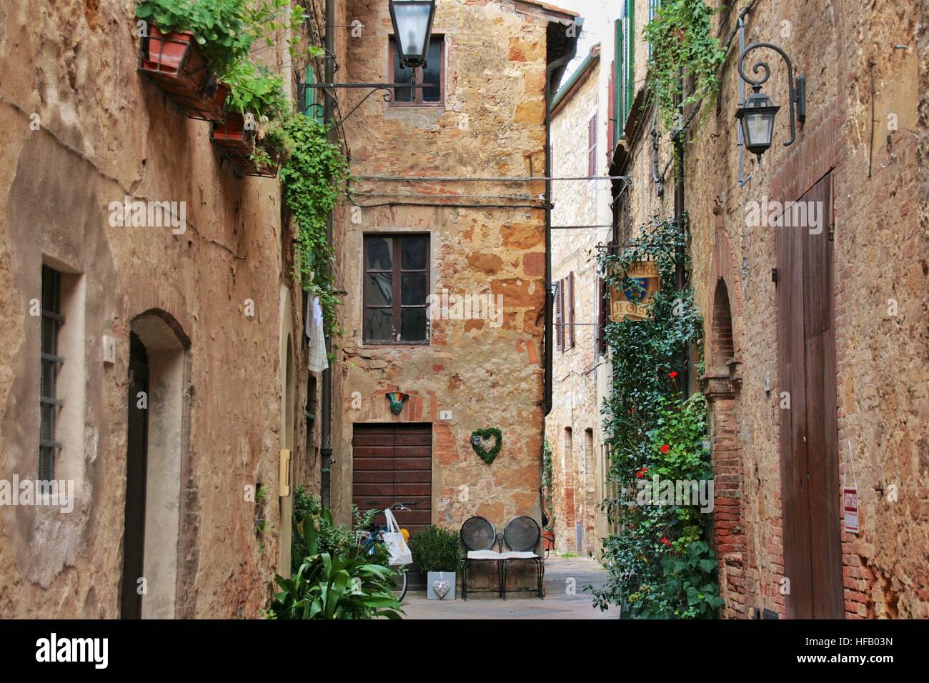 A small street in Pienza, Italy Stock Photo