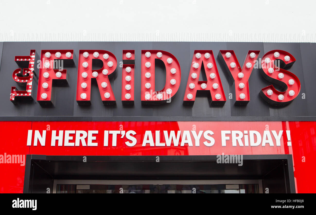 TGI Fridays restaurant sign, Leicester Square, London Stock Photo