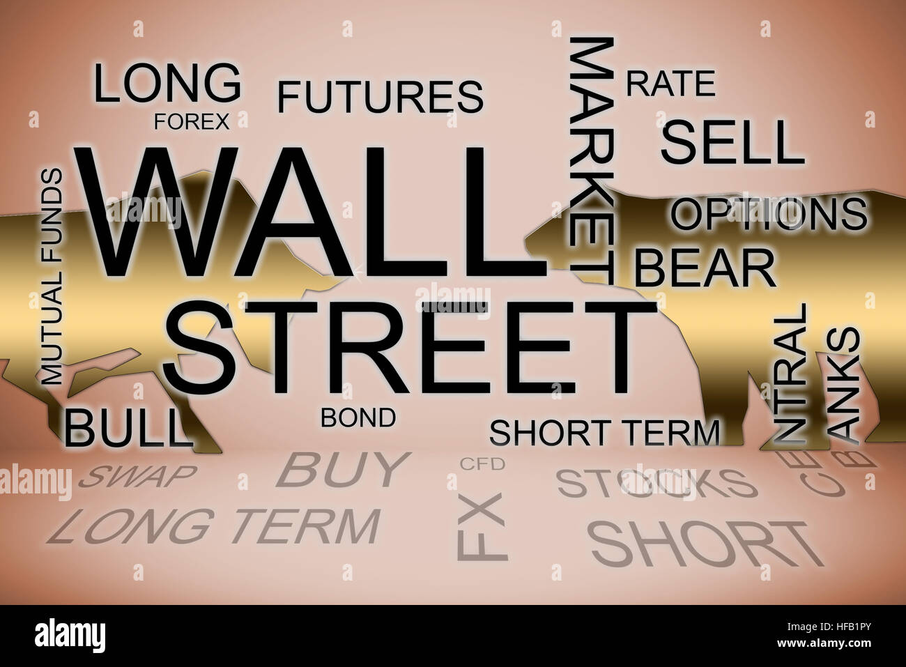 a wall street words in a financial concepts background Stock Photo