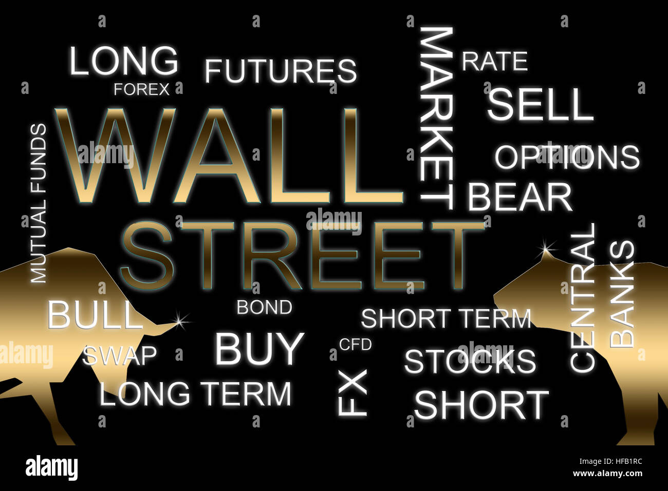 a wall street words in a financial concepts background Stock Photo