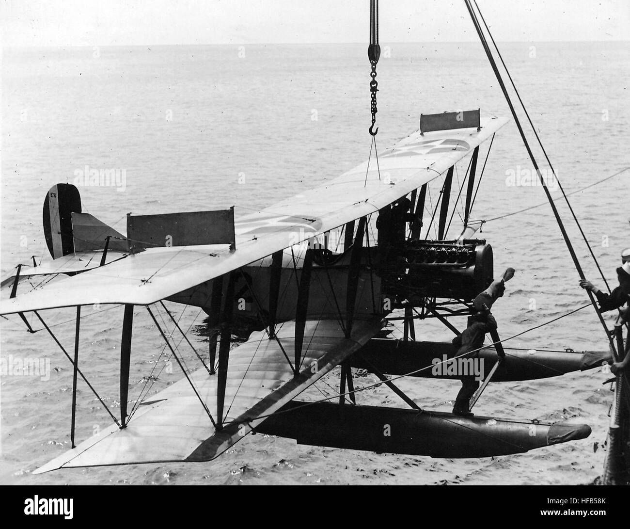 Curtiss R6 Curtiss R-6 on crane of seplane tender c1920 Stock Photo - Alamy