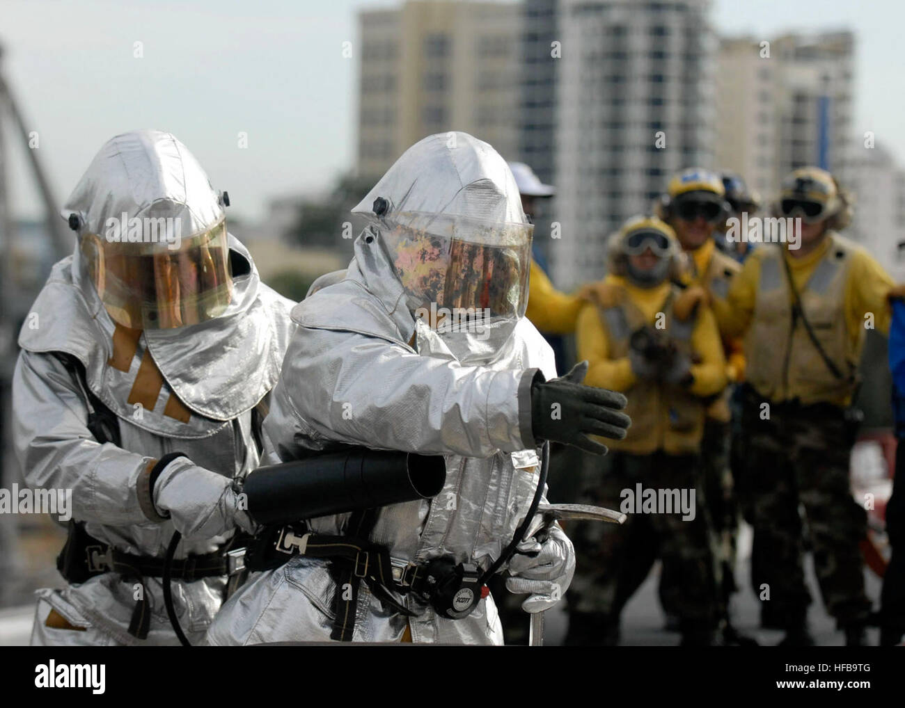 Sailors assigned to the air department crash and salvage team of the ...