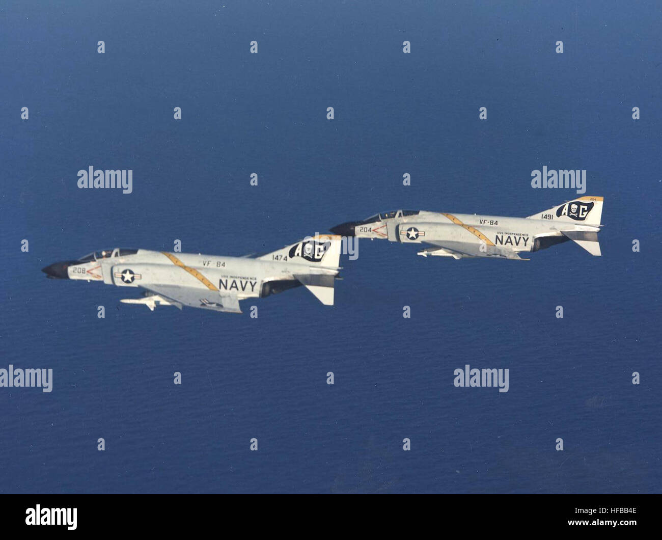 F-4B Phantom II fighter aircraft of VF-84 squadron conduct flight ...