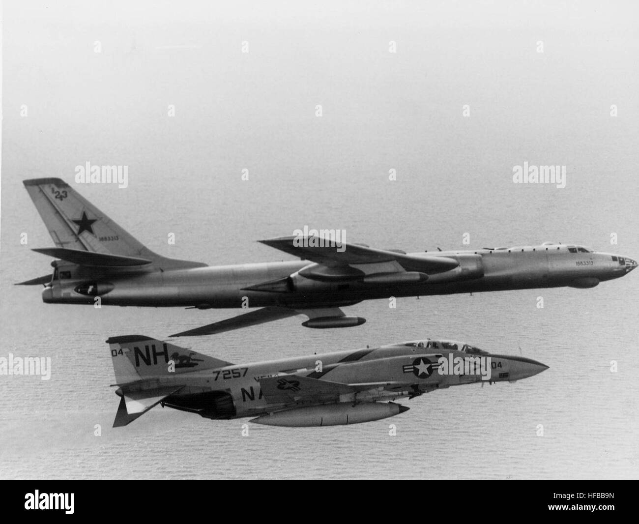 F-4J Phantom of VF-114 intercepting Soviet Tu-16 1975 Stock Photo