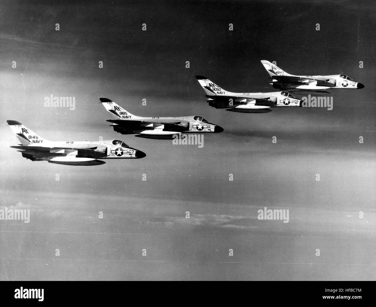 F4D-1 Skyray aircraft of VF-13 squadron conduct flight operations ...