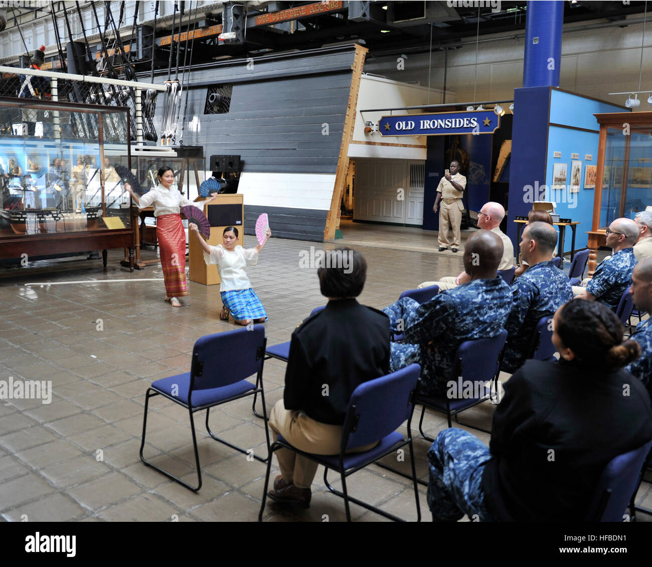 160524-N-ZA795-032 -- WASHINGTON (May 24, 2016) -- Naval District Washington (NDW) Deputy Public Affairs Officer Chatney Auger and Religious Programs 1st Class Maila Castillo, perform a traditional Philipino fan  dance as part of the NDW Asian American Pacific Islander Heritage Month celebration at the U.S. Navy Museum. Asian and Pacific American Heritage Week was first observed in May 1979, and then-President George Bush expanded the awareness campaign to the entire month in 1990. Congress officially decreed May as Asian American and Pacific Islander Heritage Month in 1992. (U.S. Navy photo b Stock Photo