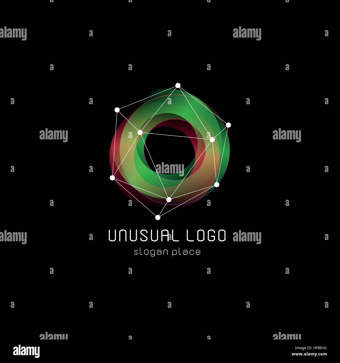Unusual abstract geometric shapes vector logo. Circular, polygonal colorful logotypes on the black background. Stock Vector