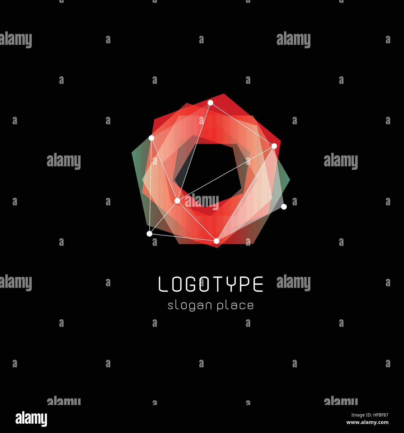 Unusual abstract geometric shapes vector logo. Circular, polygonal colorful logotypes on the black background. Stock Vector