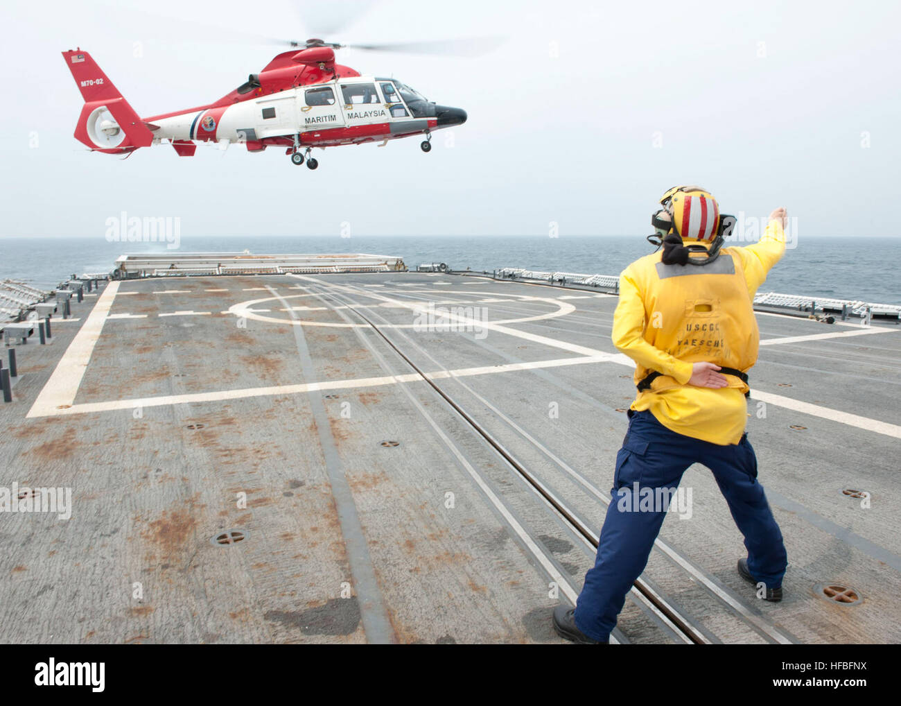 Wmsl Rear USCGC Waesche (WMSL 751) conducts deck landing drills with a Eurocopter ...