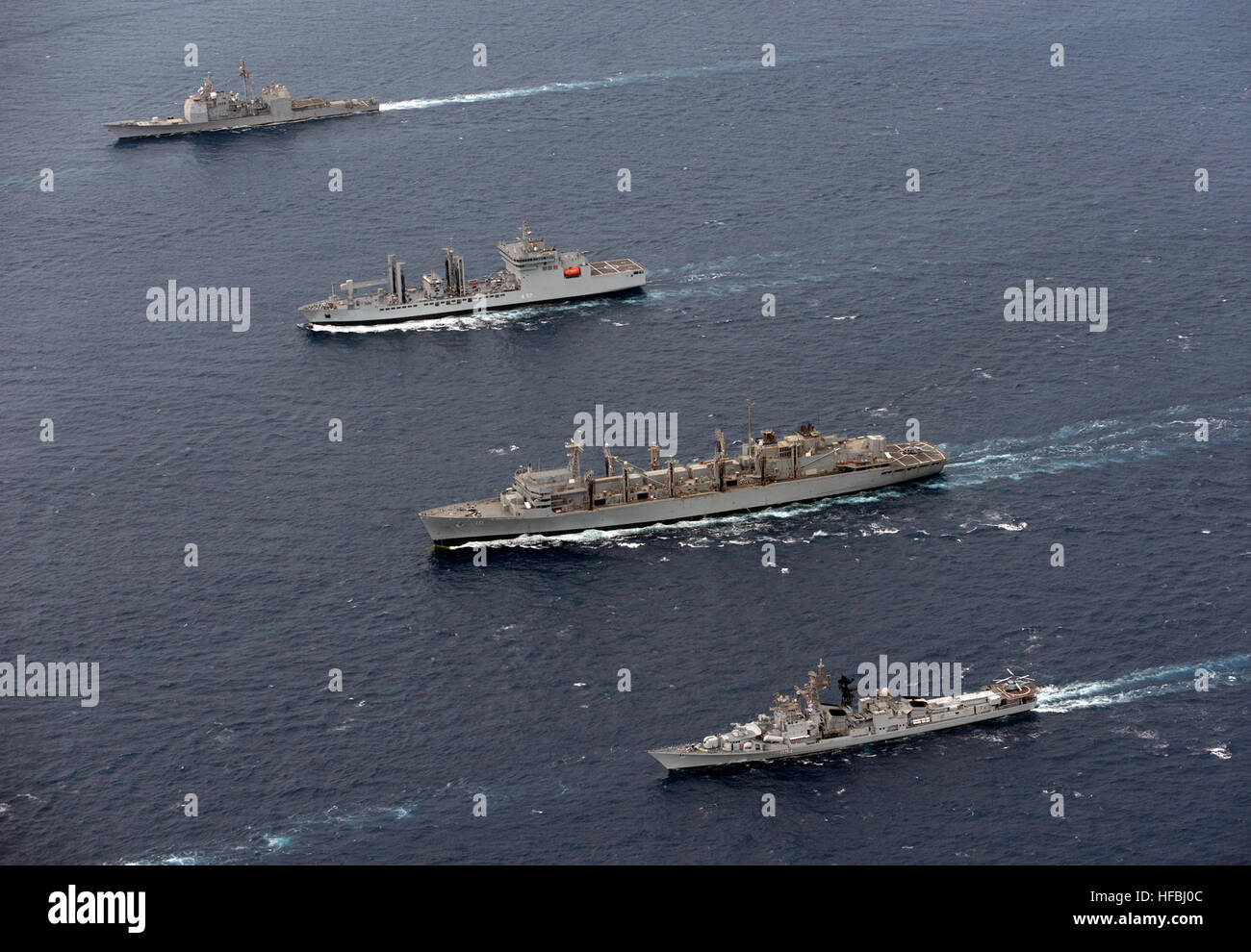 Ins Ranvir D54 USS Bunker Hill (CG 52), INS Shakti (A57), USNS Bridge (T-AOE 10), and ...