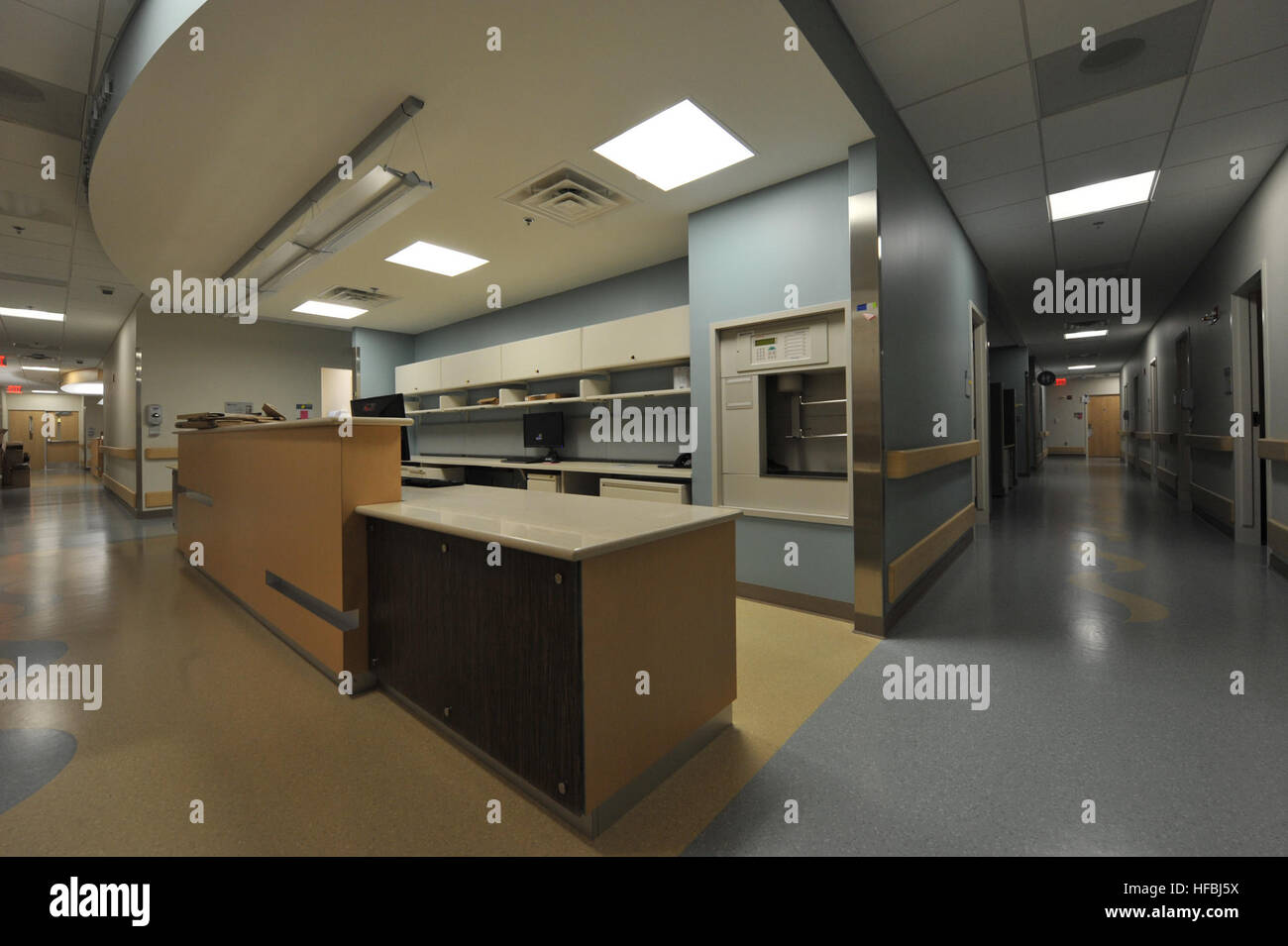 An interior view of one of the nursing station areas in River Pavilion