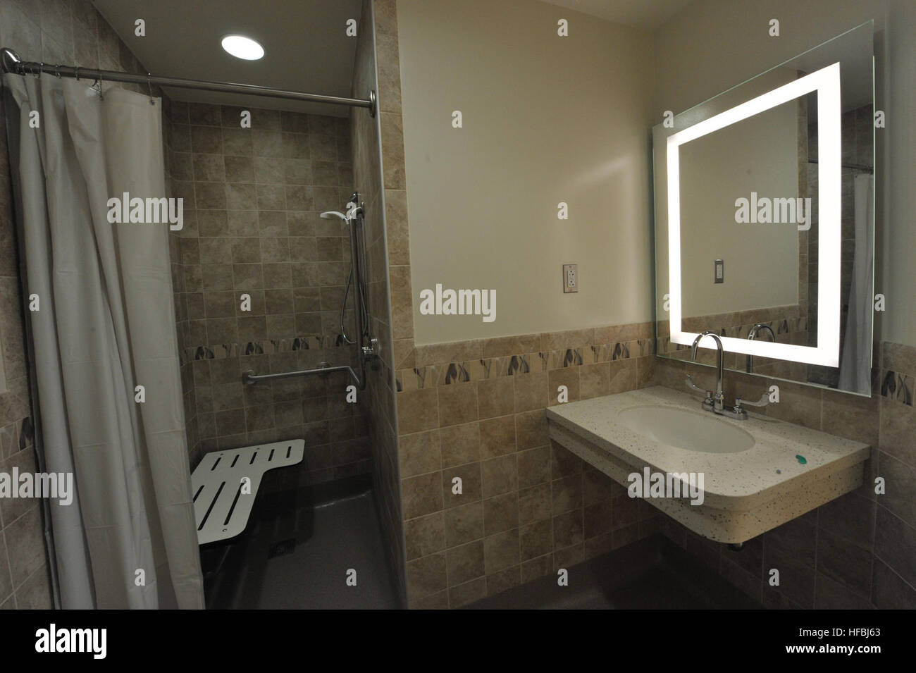 An interior view of the bathroom located in each patient room in Fort