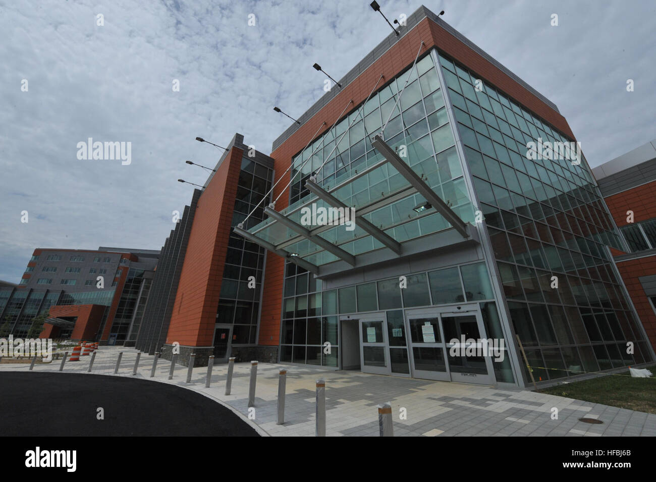 An exterior view of the Fort Belvoir Community Hospital River Pavilion