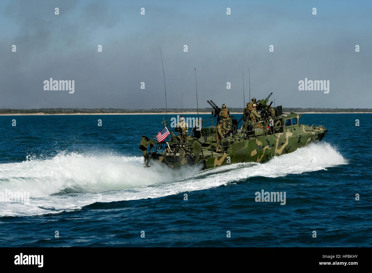 120131-N-PC102-219  CAMP LEJEUNE, N.C. (Jan. 31, 2012) Riverine Command Boat (RCB) 803 attached to Riverine Squadron (RIVRON) 2 conducts a route reconnaissance mission during exercise Bold Alligator 2012. Bold Alligator is the largest amphibious exercise in the past 10 years and represents the Navy and Marine Corps' revitalization of the full range of amphibious operations. The exercise focuses on today's fight with today's forces, while showcasing the advantages of seabasing. The exercise will take place Jan. 30 through Feb. 12, 2012 afloat and ashore in and around Virginia and North Carolina Stock Photo