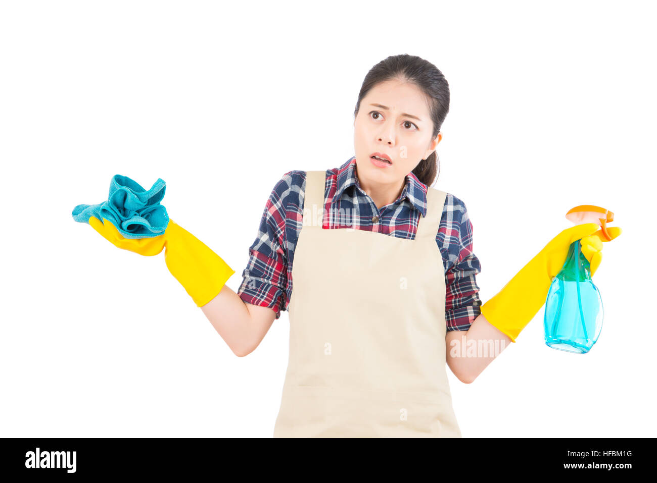 angry housewife no idea how to clean funny face expression isolated ...