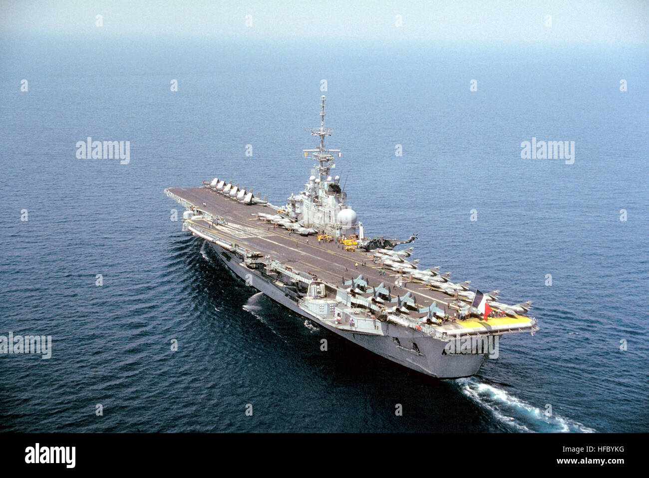 A port quarter view of the French navy's aircraft carrier FOCH (R-99 ...