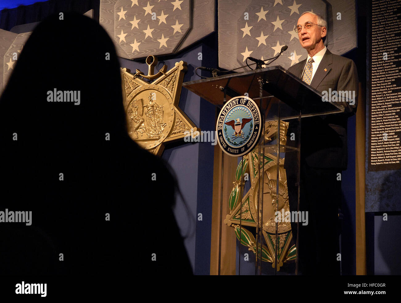 Deputy Secretary of Defense Gordon England speaks during a Hall of