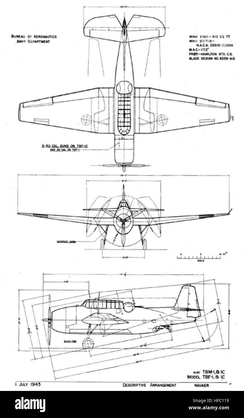 Grumman TBF-1 Avenger BuAer drawing - Stock Image