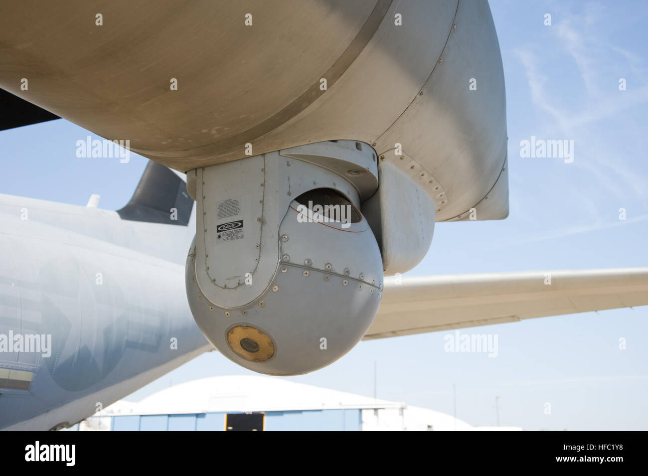 KC-130J modified with a Target Sensor, Operating Station, Hellfire Misiles, and 30mm Cannon Gun. Harvest HAWK TSS Stock Photo