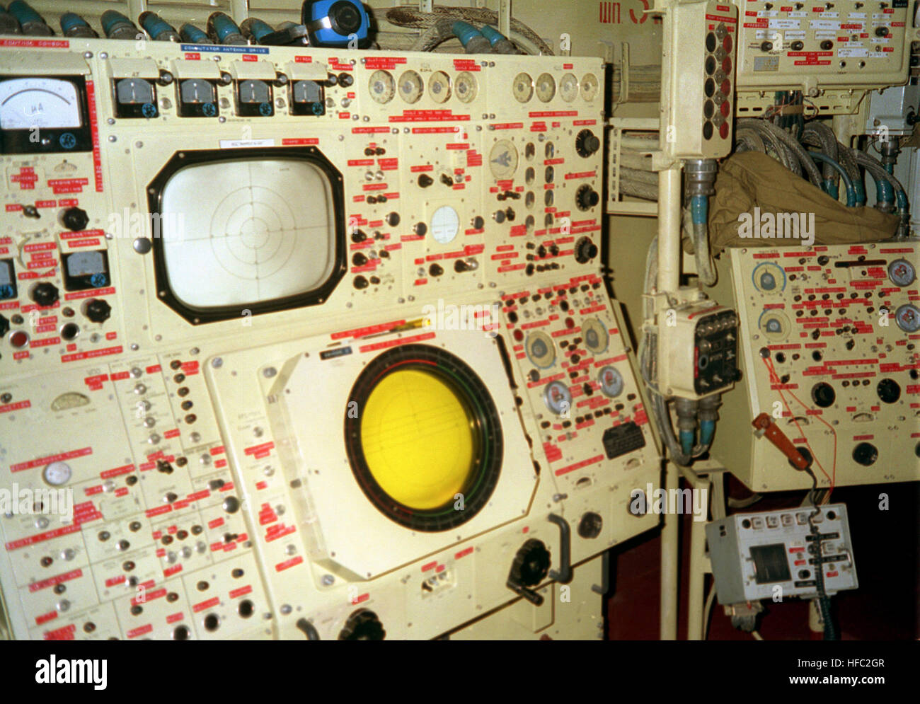 A console in the radar plot room of the USNS HIDDENSEE (185NS9201