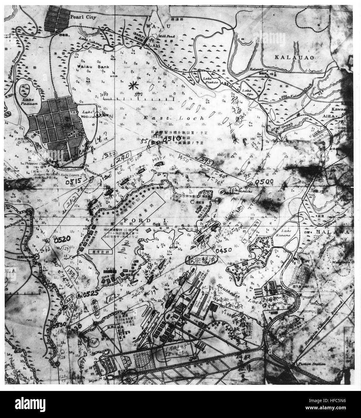 Pearl harbor map hi res stock photography - Japanese Map Of Pearl Harbor 1941 HFC5N6