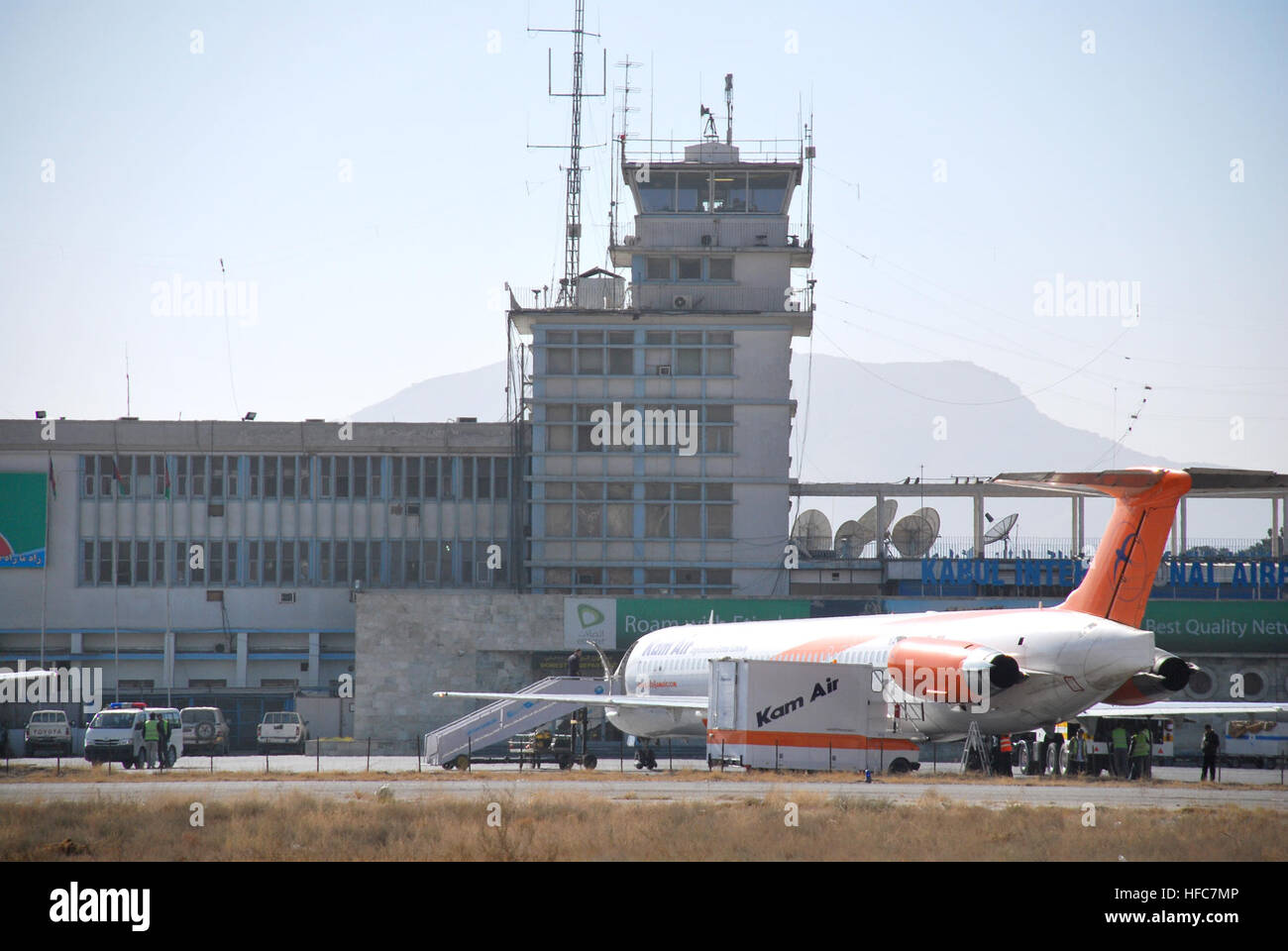 A KamAir aircraft is parked near the Kabul International Airport Air