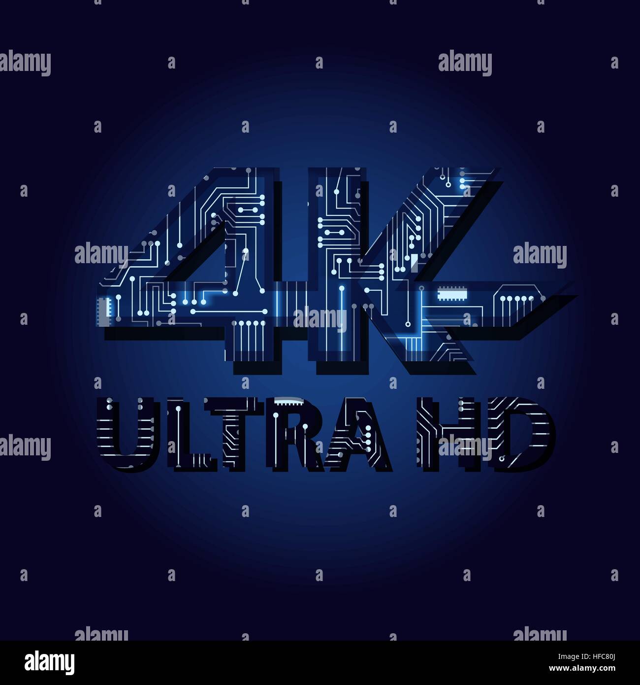 Expression '4K ultra HD' with a technological electronics circuit. Stock Vector