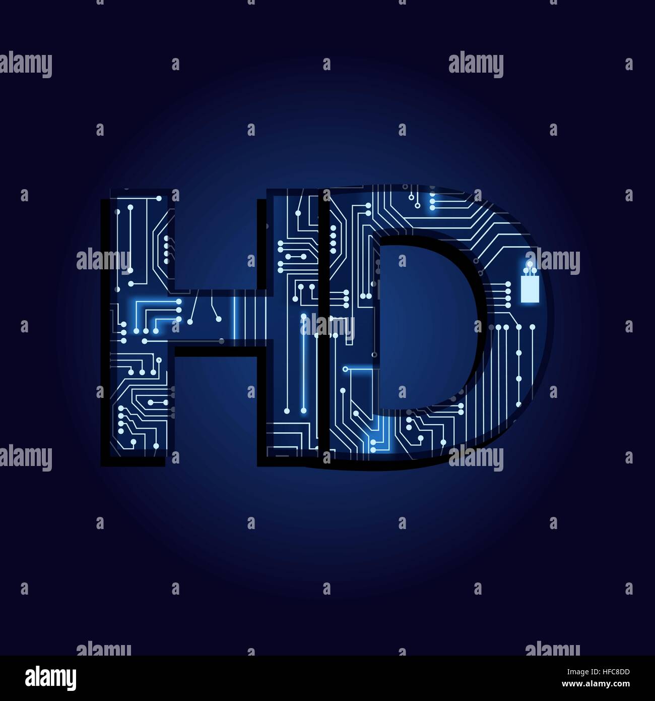 Word HD (high definition) with a technological electronics circuit. Stock Vector