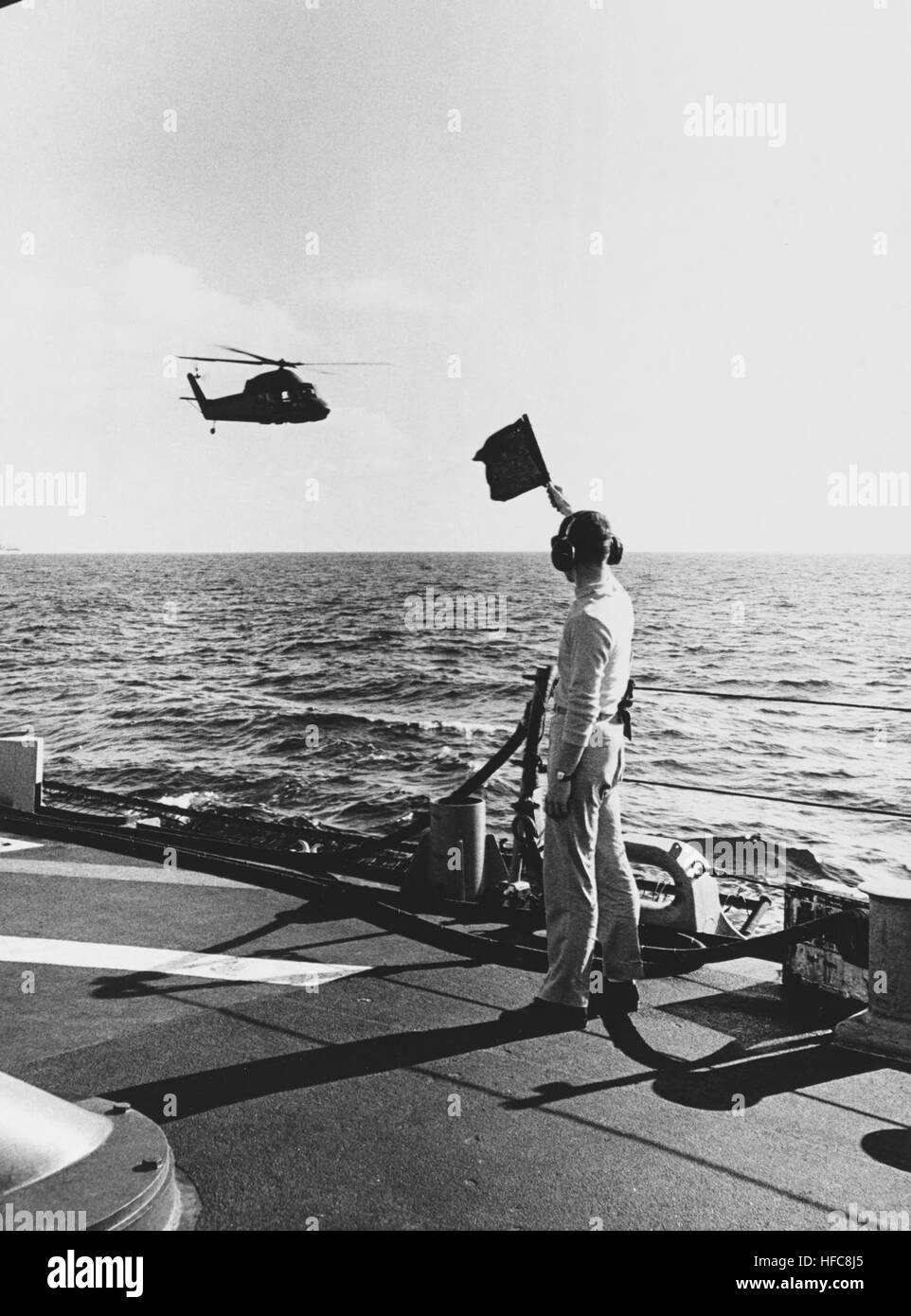 Landing Signal Officer on USS Coontz (DLG9) in July 1969 Stock Photo