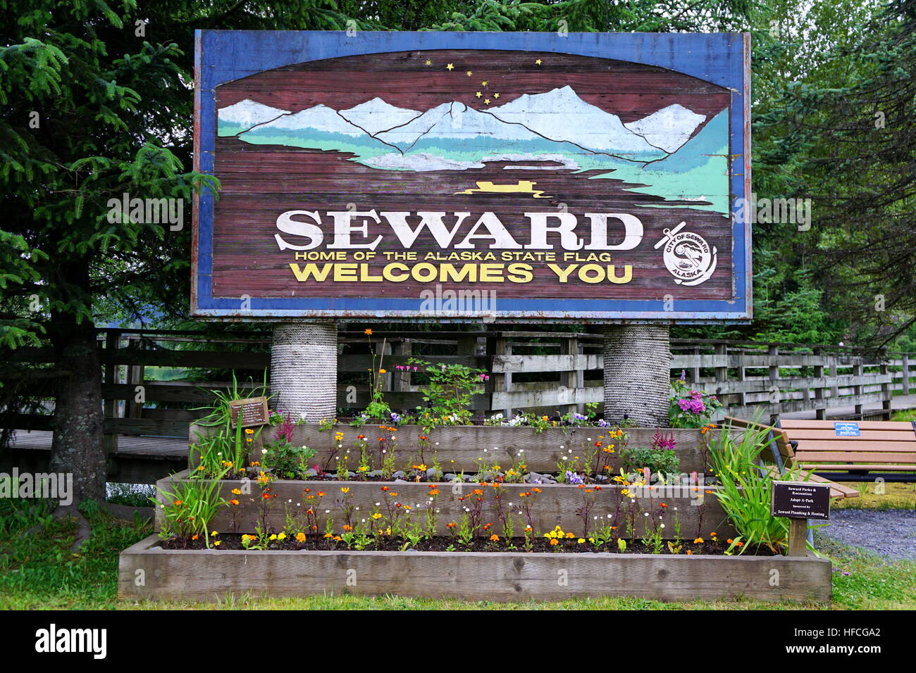 sign in the town of Seward, Alaska, USA Stock Photo Alamy
