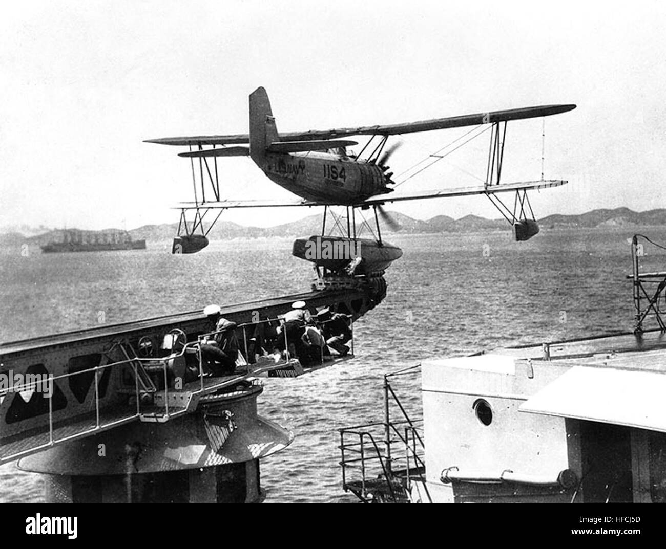 O2U Corsair is catapulted from USS Houston (CA-30) c1932 Stock Photo ...