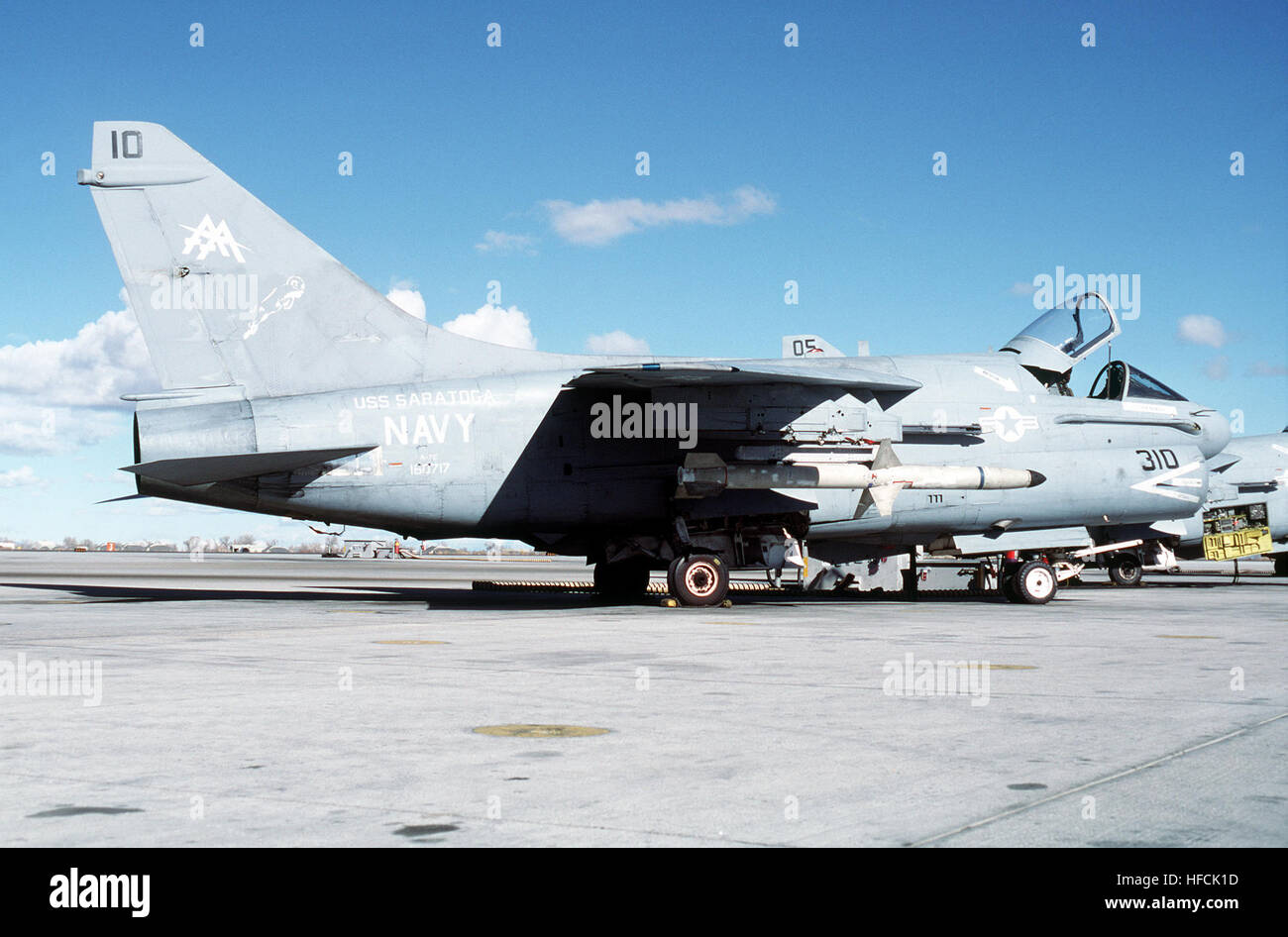 A right side view of an Attack Squadron 83 (VA-83) A-7E Corsair II ...