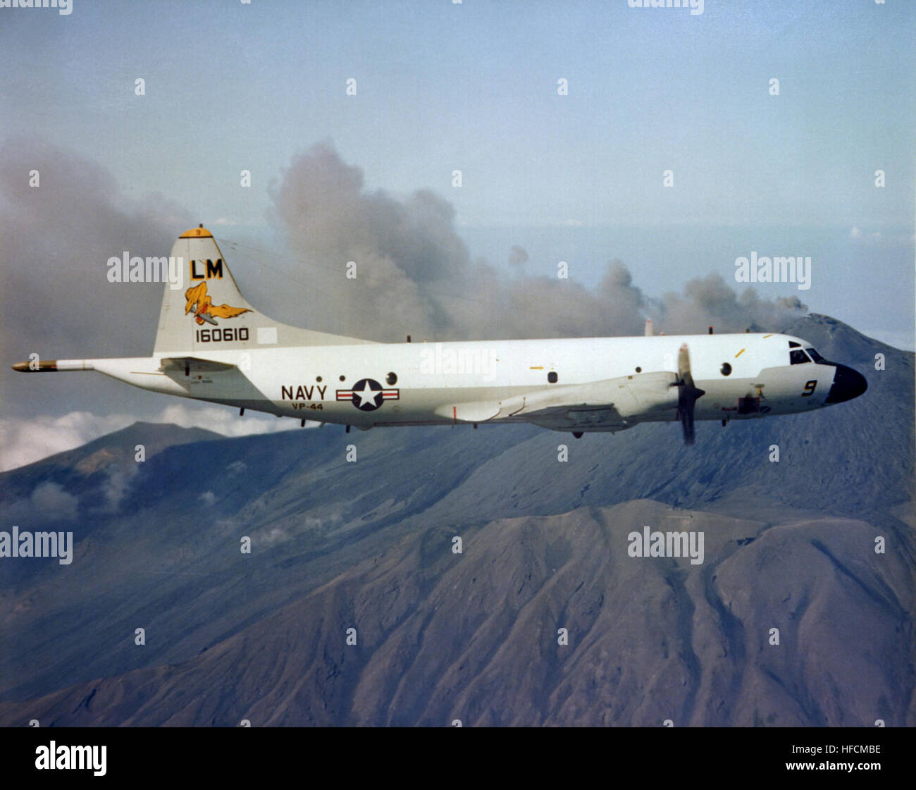 Aerial right side view of a P3C Orion (ASW) antisubmarine aircraft of