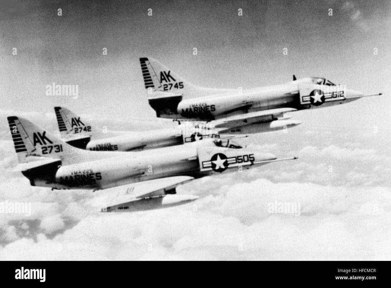 A4D-2 Skyhawks from VMA-225 in flight c1959 Stock Photo
